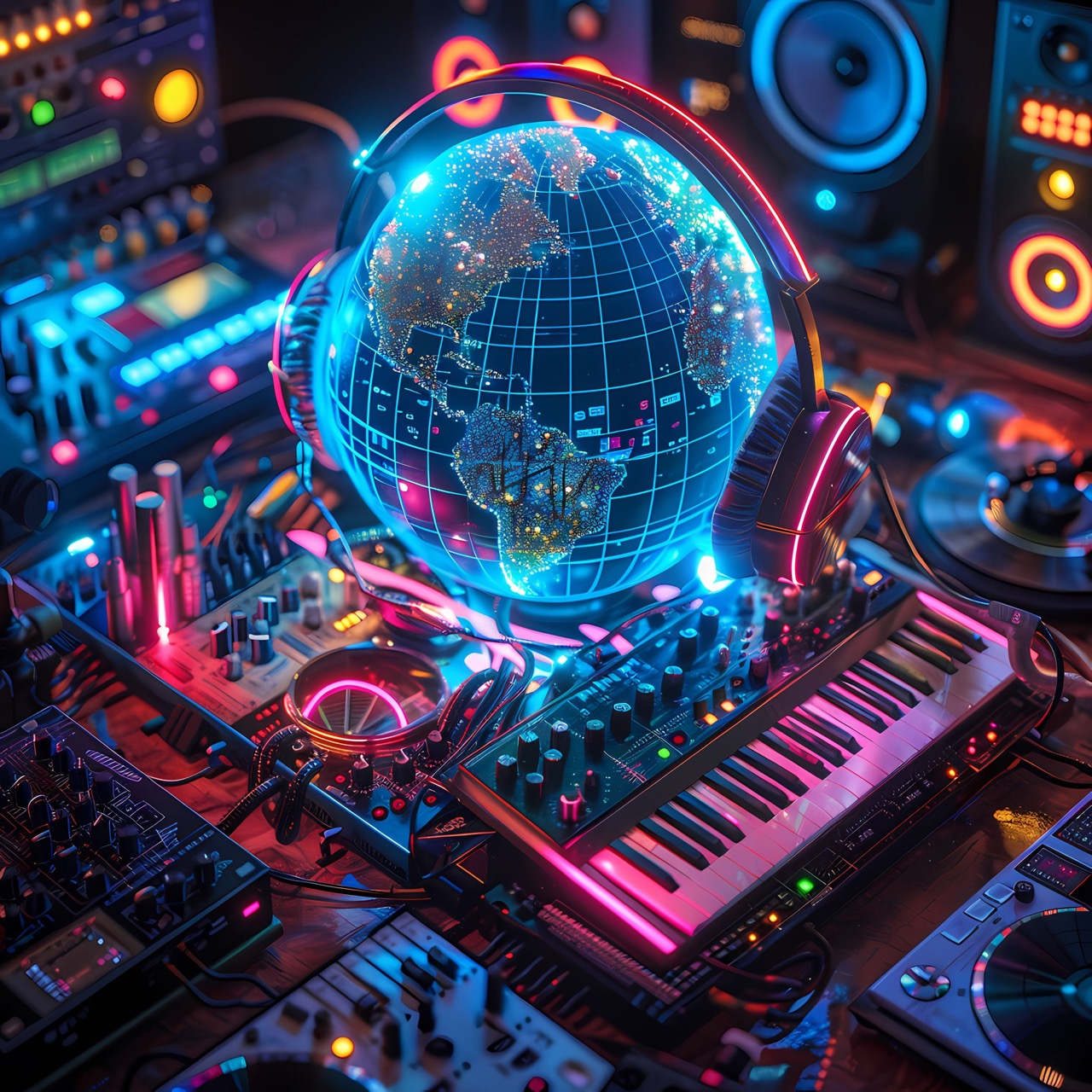 3d realistic globe with musical elements Large